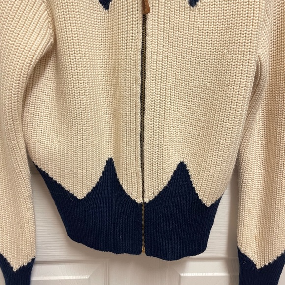 Tory Burch Cream and Navy Zip Front Wool Blend Jacket - Picture 2 of 12